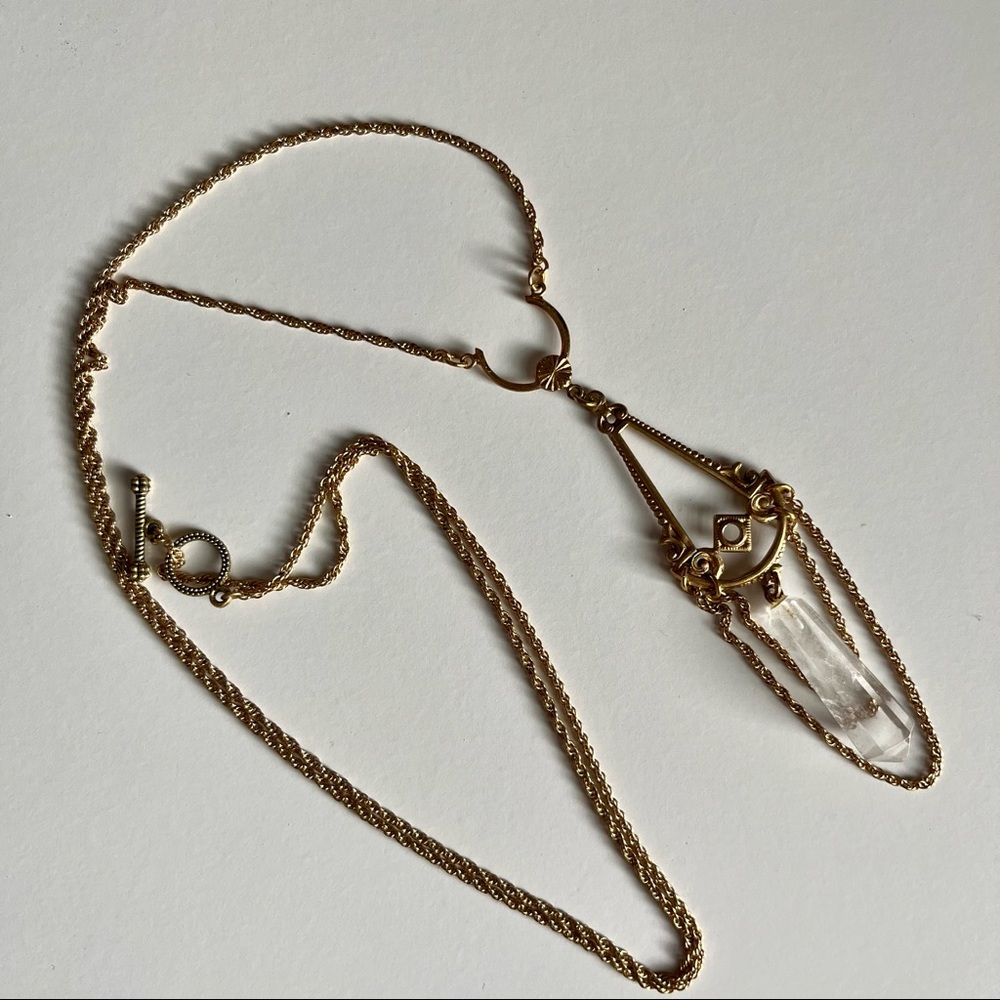 Extra long clear quartz chandelier necklace